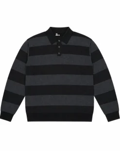 Pull col polo à rayures en laine gris