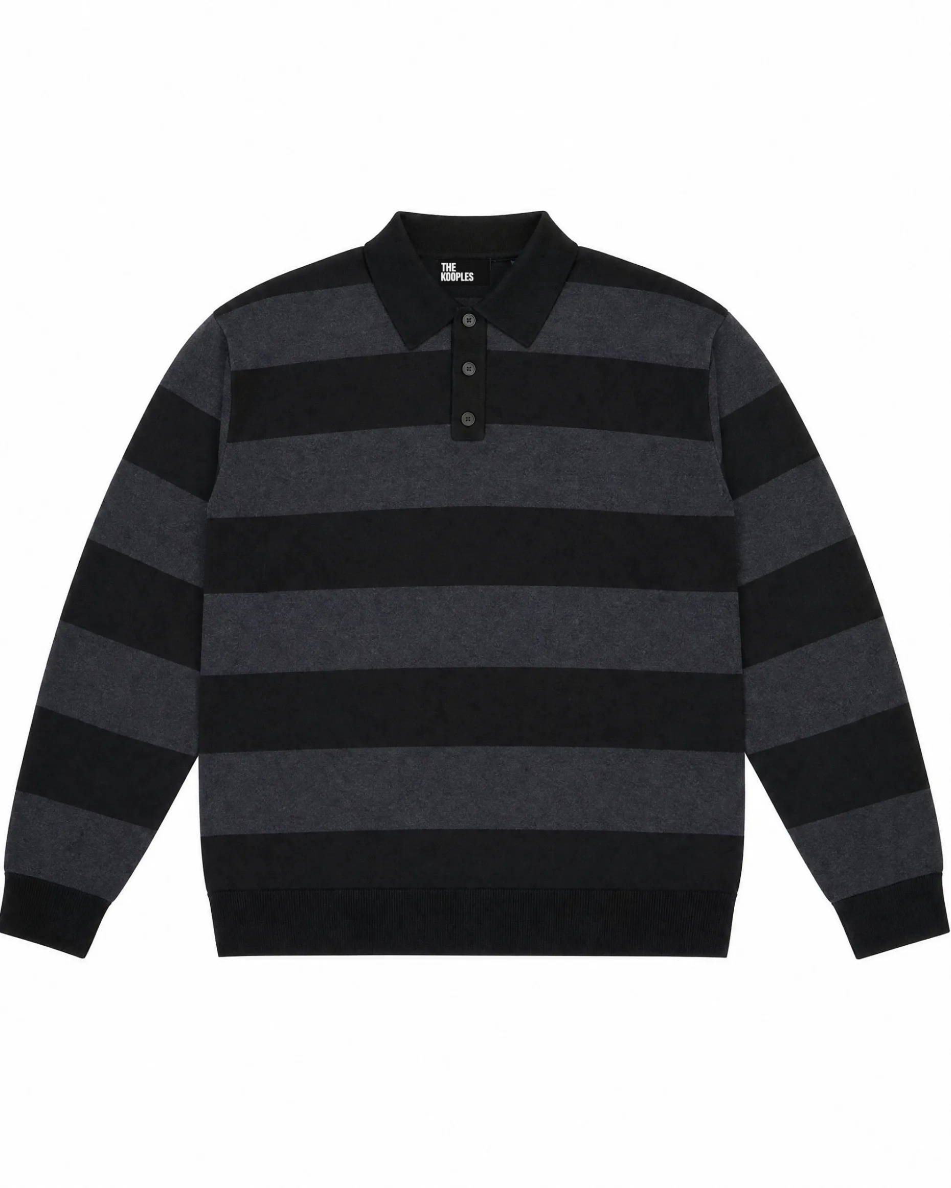 Pull col polo à rayures en laine gris