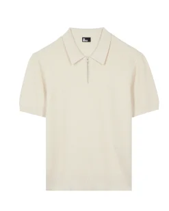 Pull col polo à zip beige