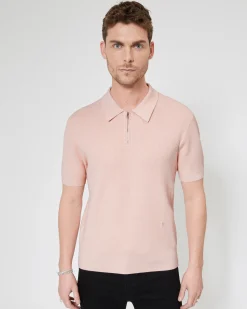 Pull col polo à zip rose