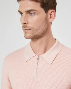 Pull col polo à zip rose