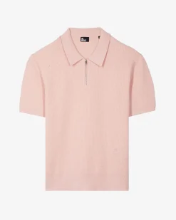 Pull col polo à zip rose