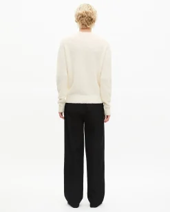 Pull col rond en laine bouclée beige