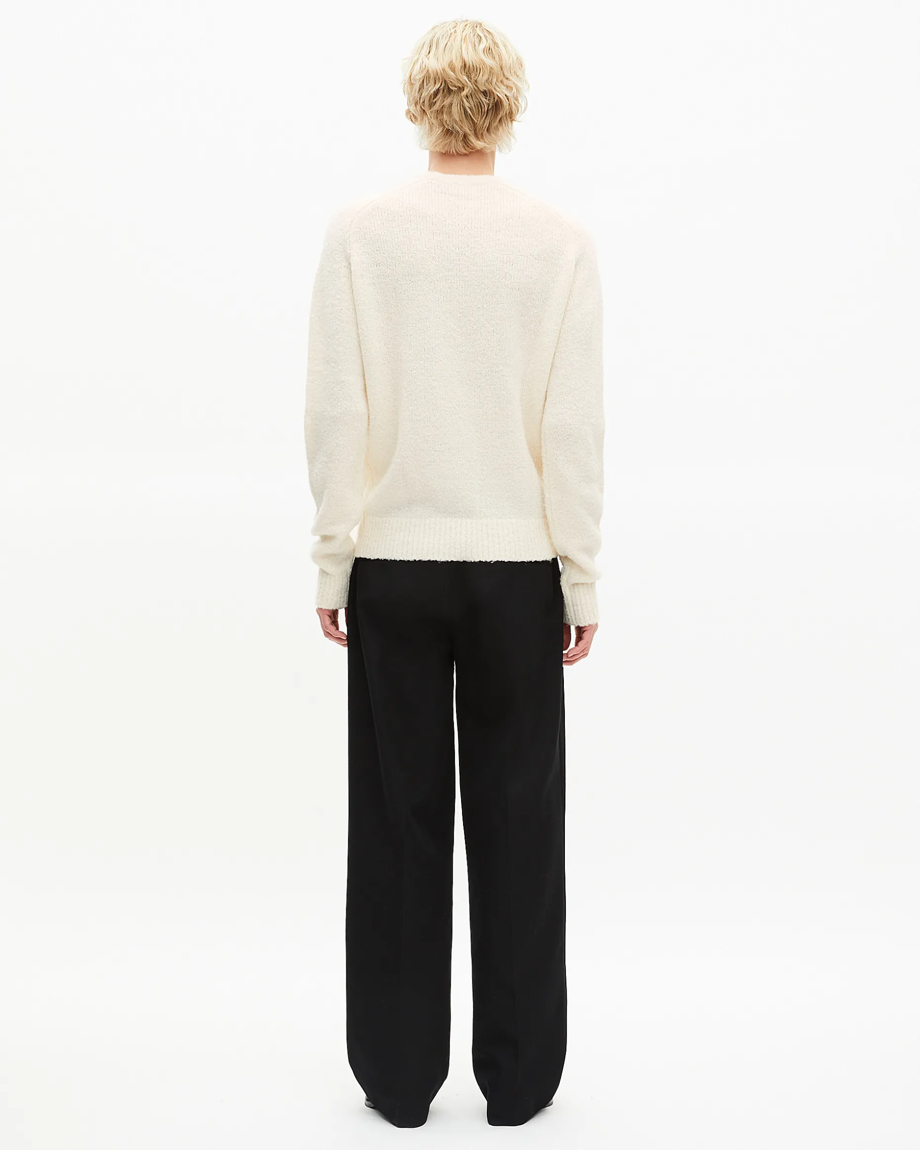 Pull col rond en laine bouclée beige