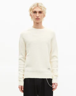 Pull col rond en laine bouclée beige