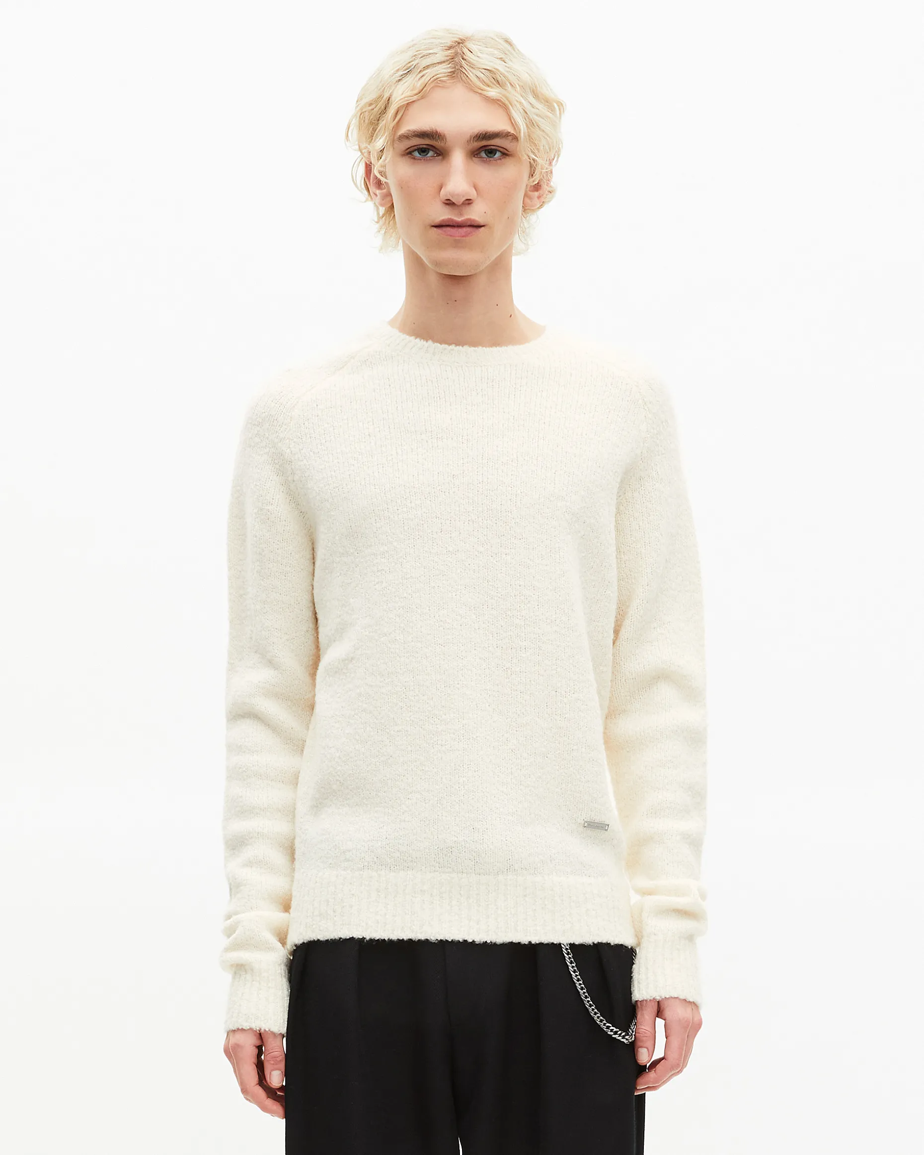 Pull col rond en laine bouclée beige