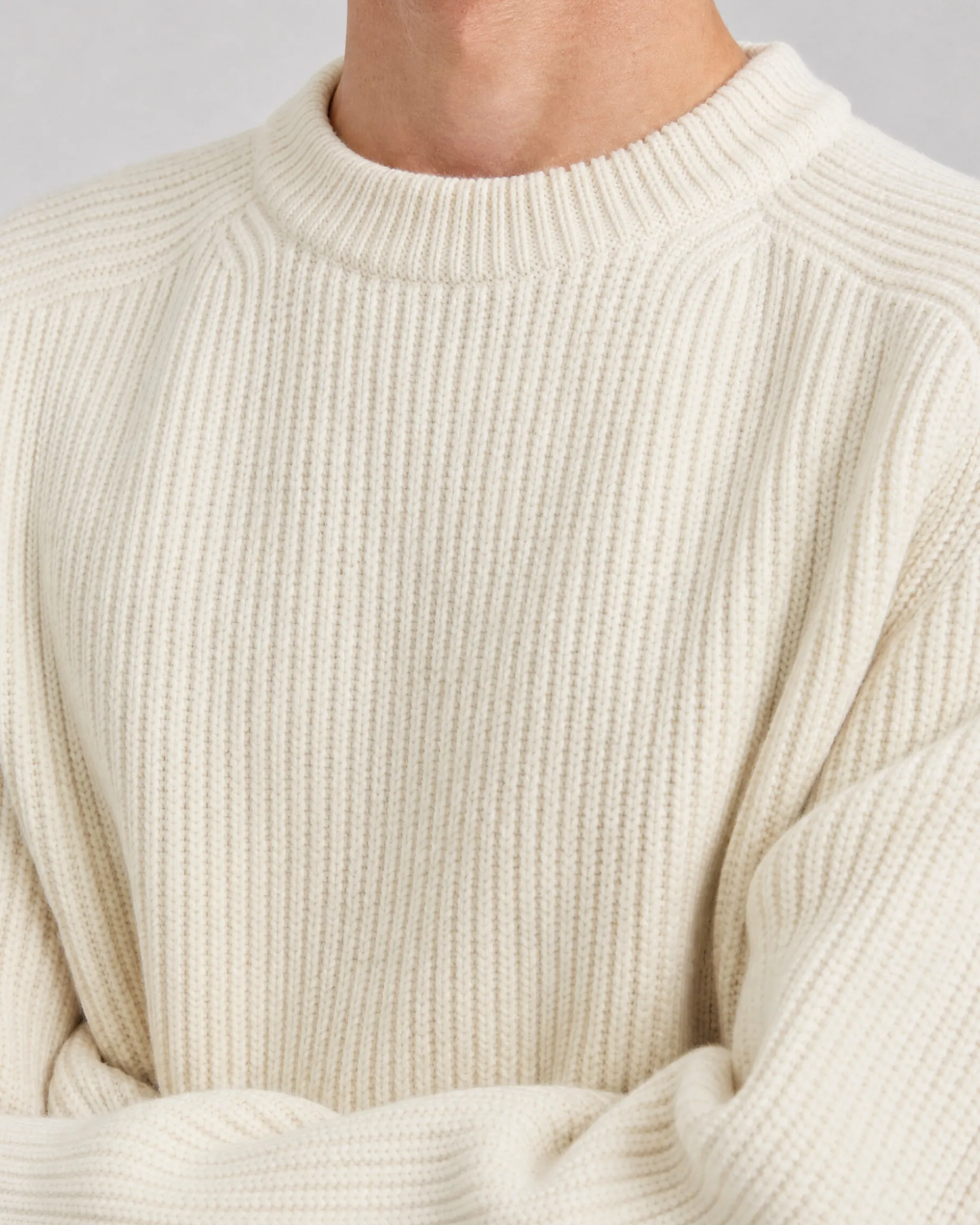 Pull col rond en laine écru