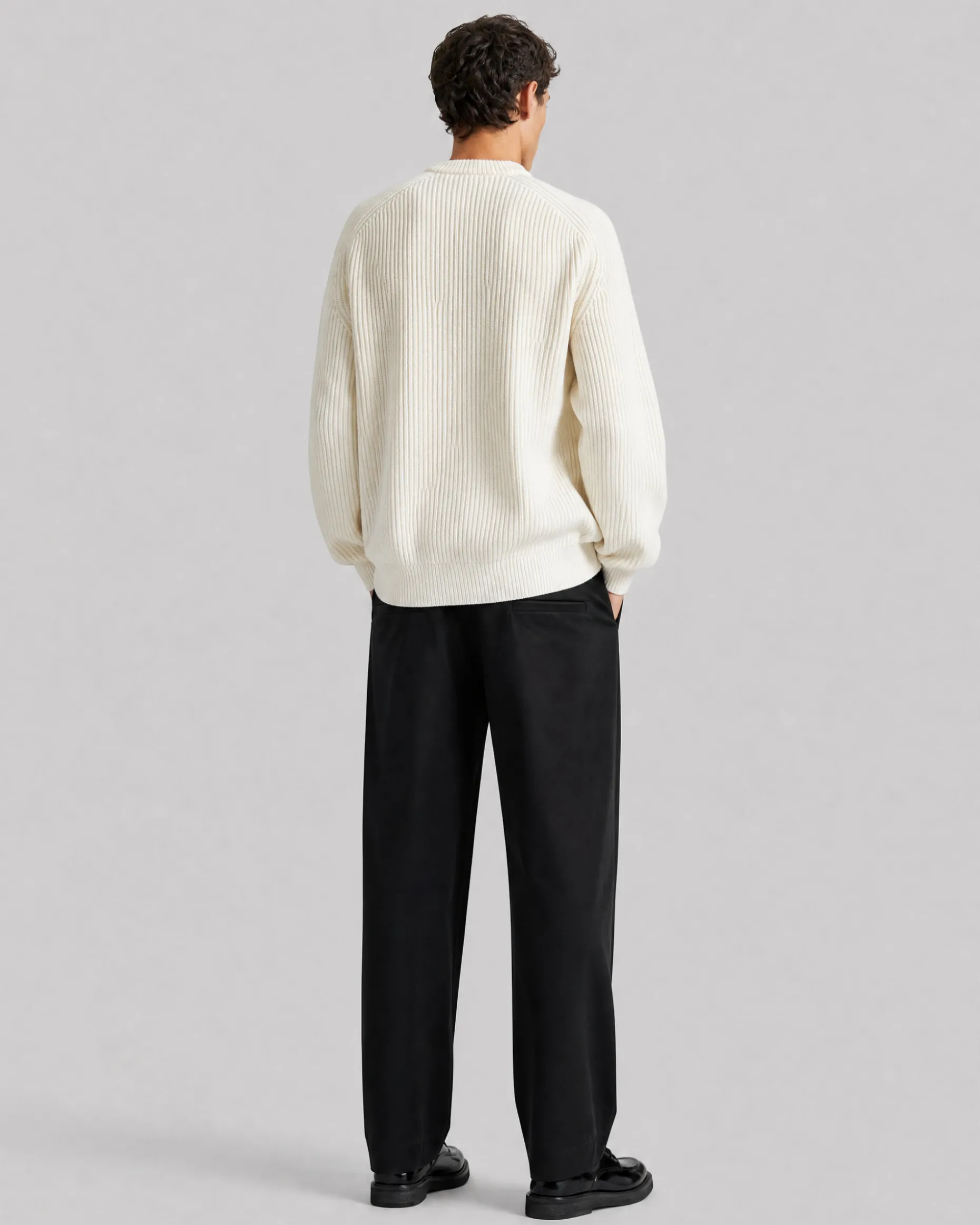 Pull col rond en laine écru