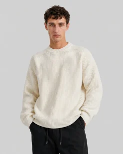 Pull col rond en laine écru