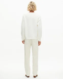 Pull col rond en laine double face écru