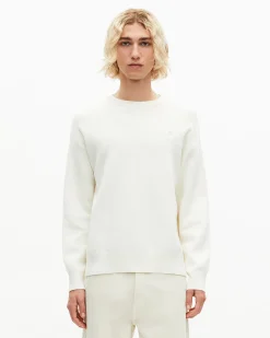 Pull col rond en laine double face écru