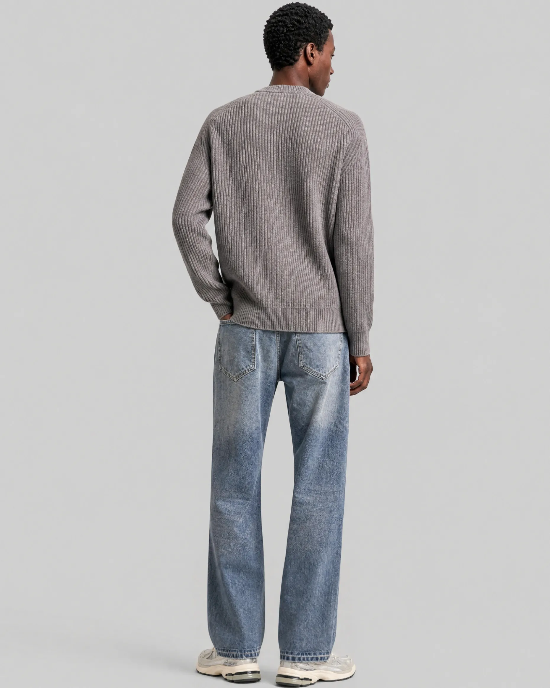 Pull col rond en laine marron