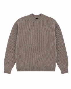 Pull col rond en laine marron