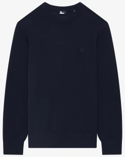 Pull col rond en laine mérinos marine