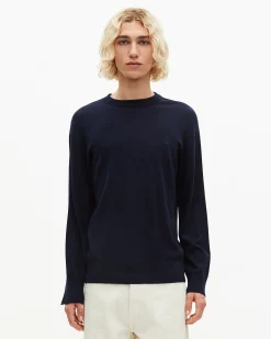 Pull col rond en laine mérinos marine