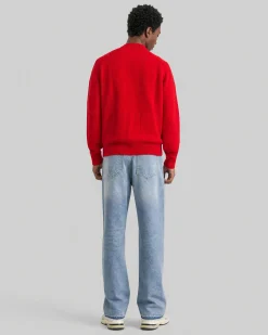 Pull col rond en laine rouge