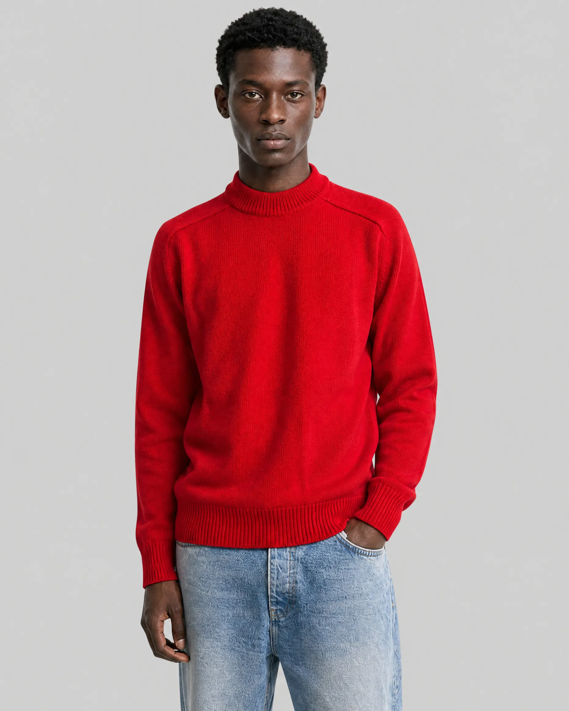 Pull col rond en laine rouge