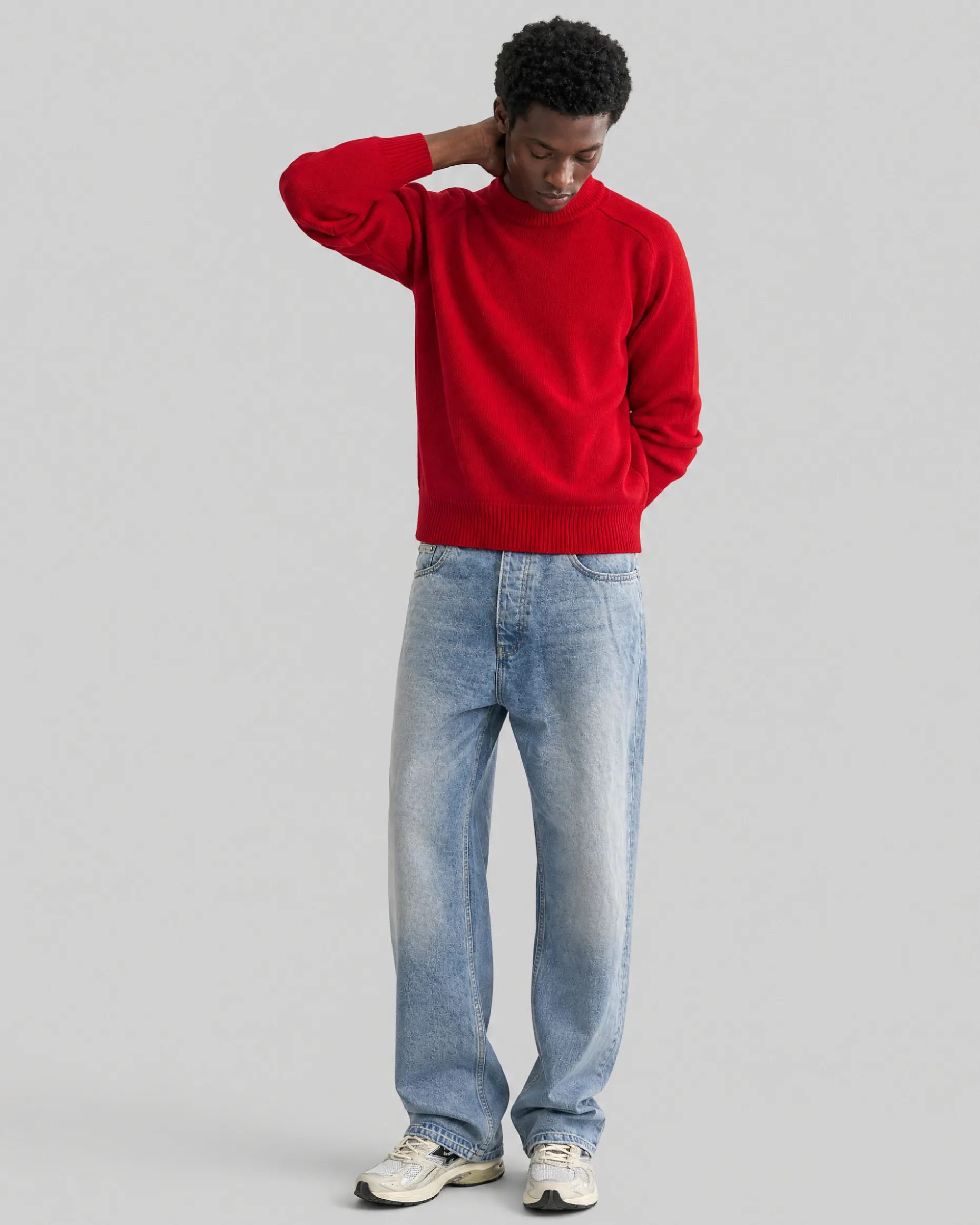Pull col rond en laine rouge