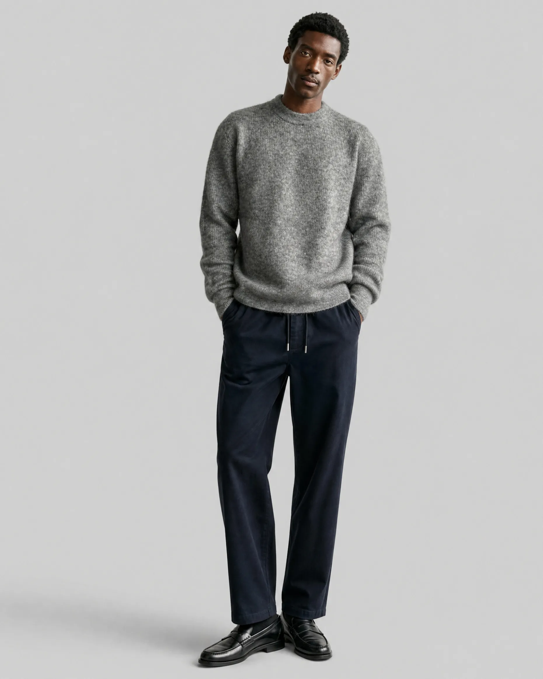 Pull col rond en mohair gris
