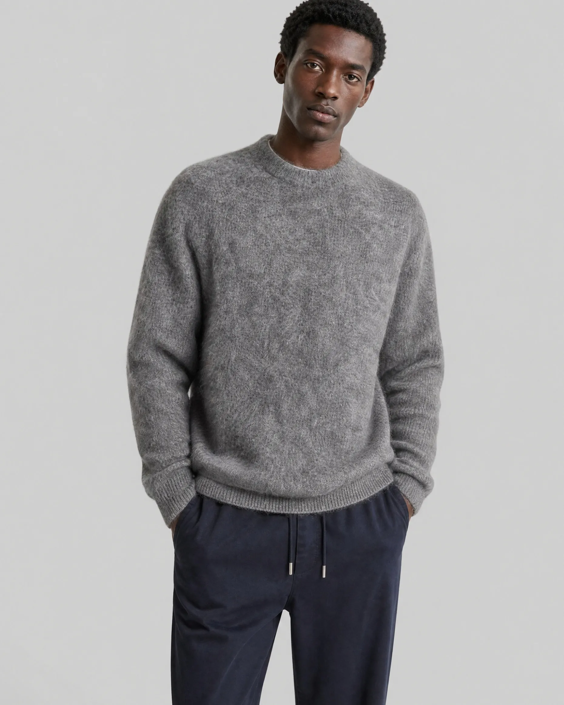 Pull col rond en mohair gris