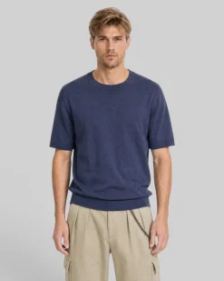 Pull col rond marine