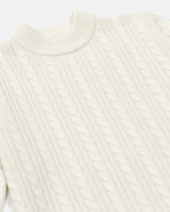 Pull col rond torsadé en laine écru