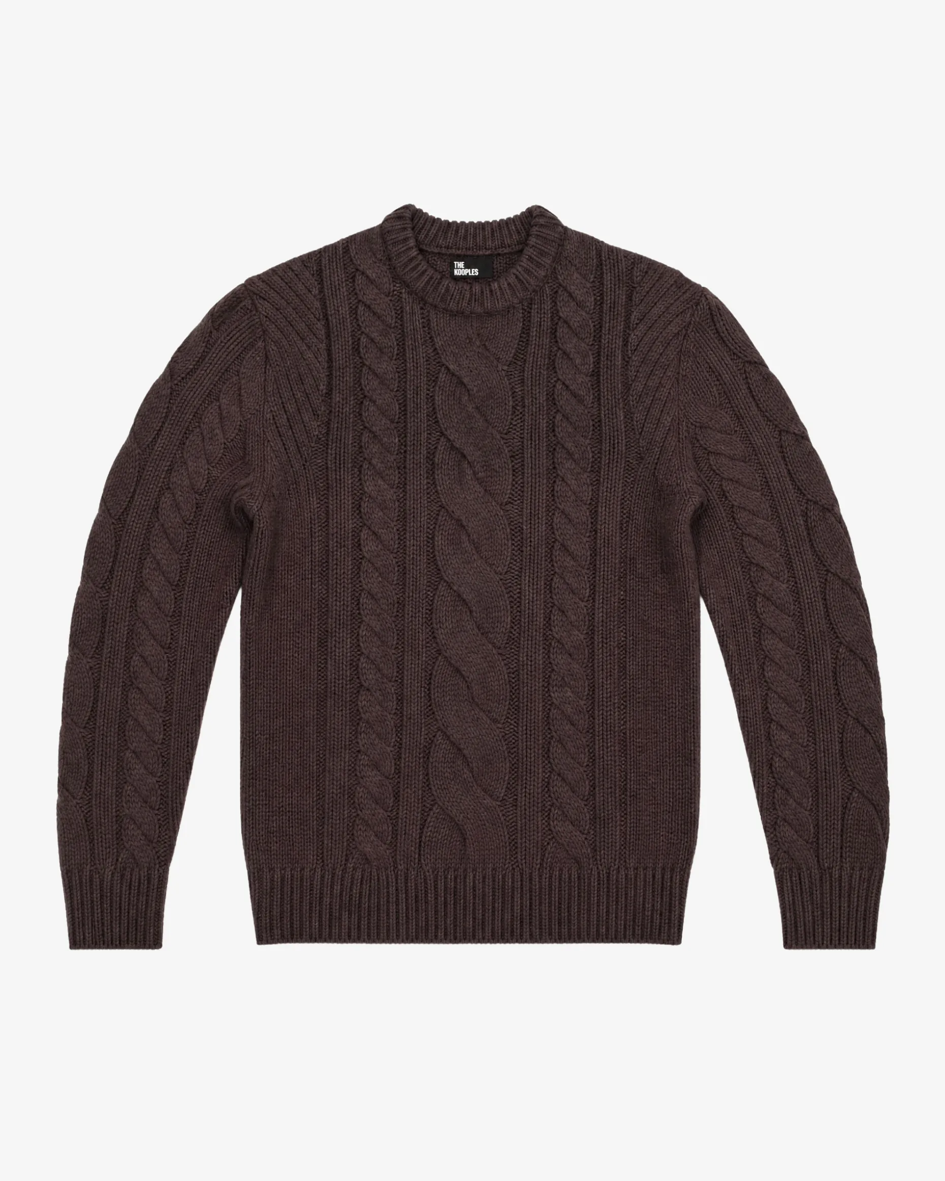 Pull col rond torsadé en laine marron