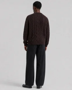 Pull col rond torsadé en laine marron