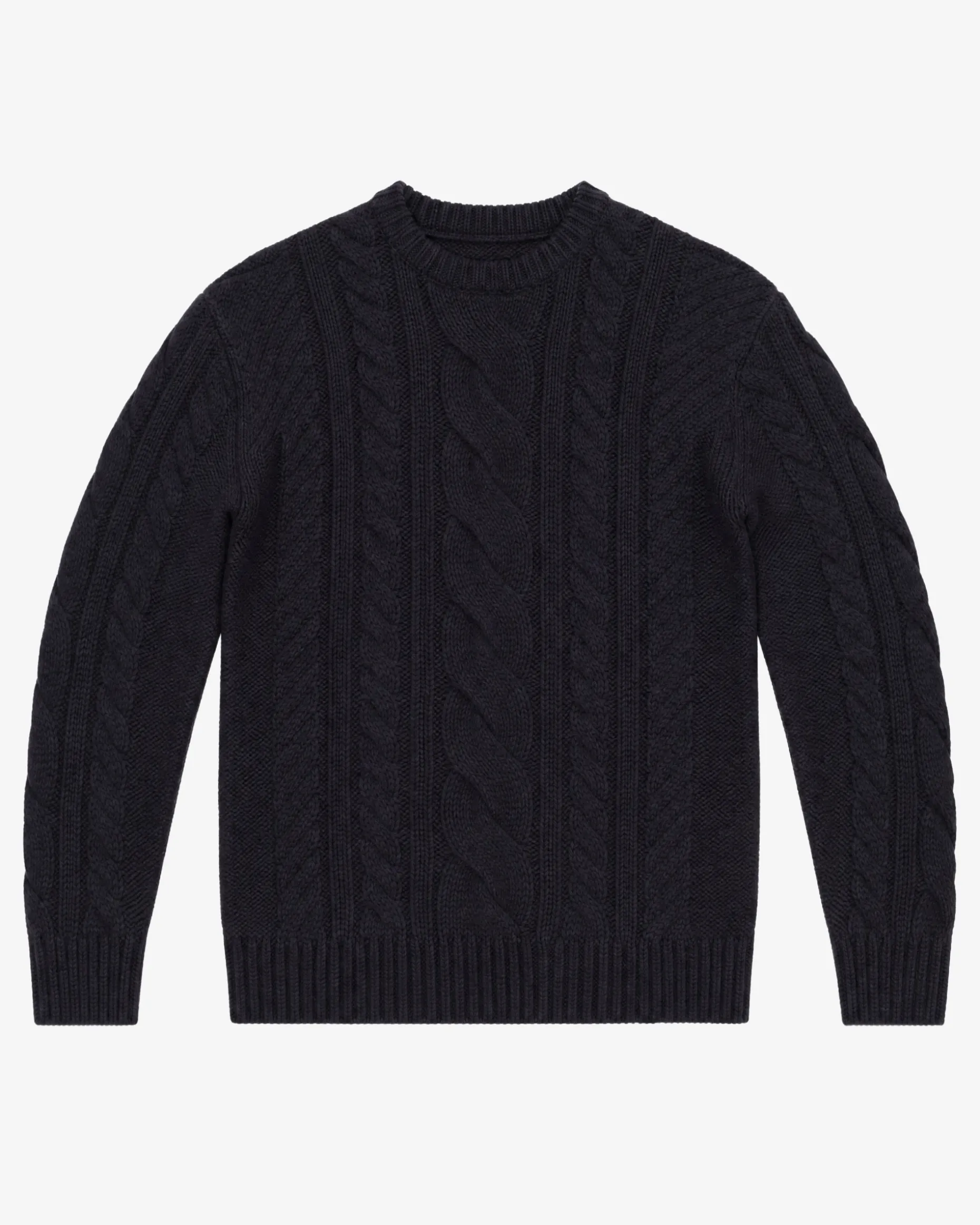 Pull col rond torsadé en laine marine