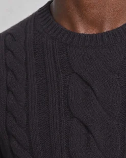 Pull col rond torsadé en laine marine
