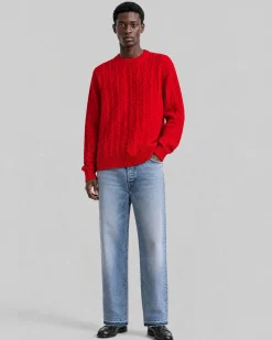 Pull col rond torsadé en laine rouge