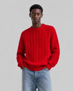 Pull col rond torsadé en laine rouge
