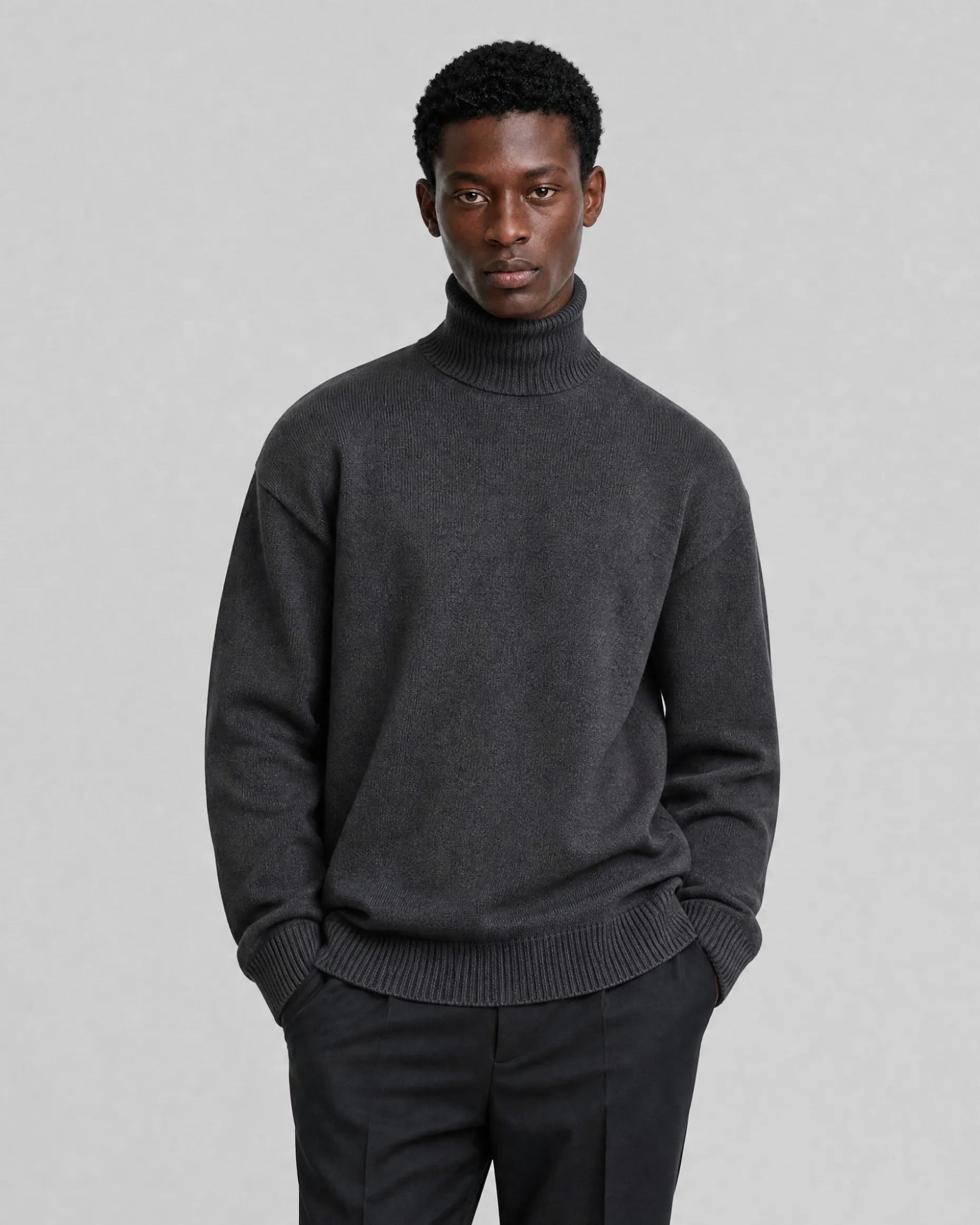 Pull col roulé en laine Mérinos gris