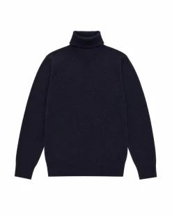 Pull col roulé en laine mérinos marine