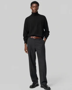 Pull col roulé en laine mérinos noir