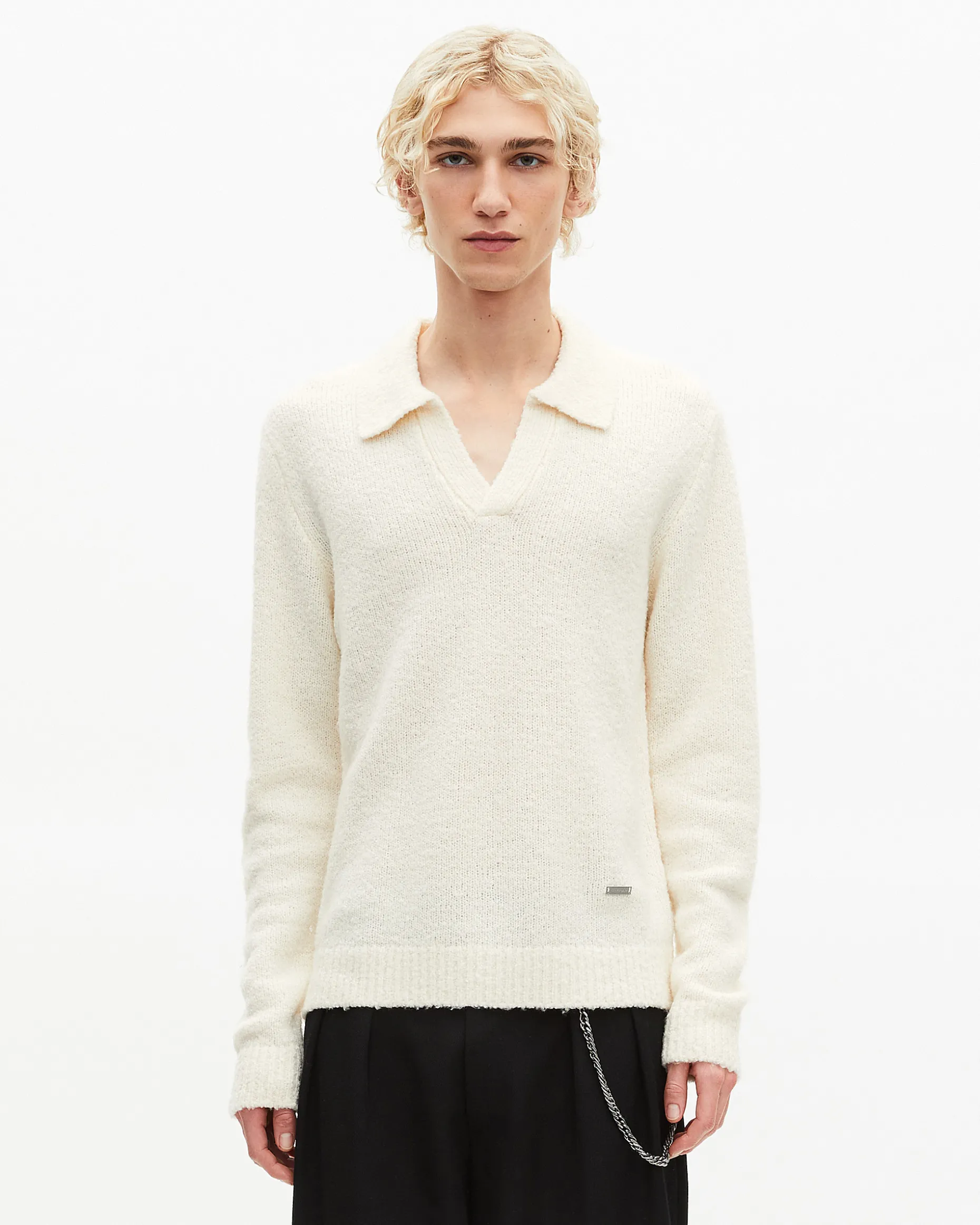 Pull col tunisien en laine beige