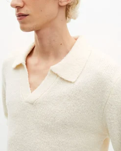 Pull col tunisien en laine beige