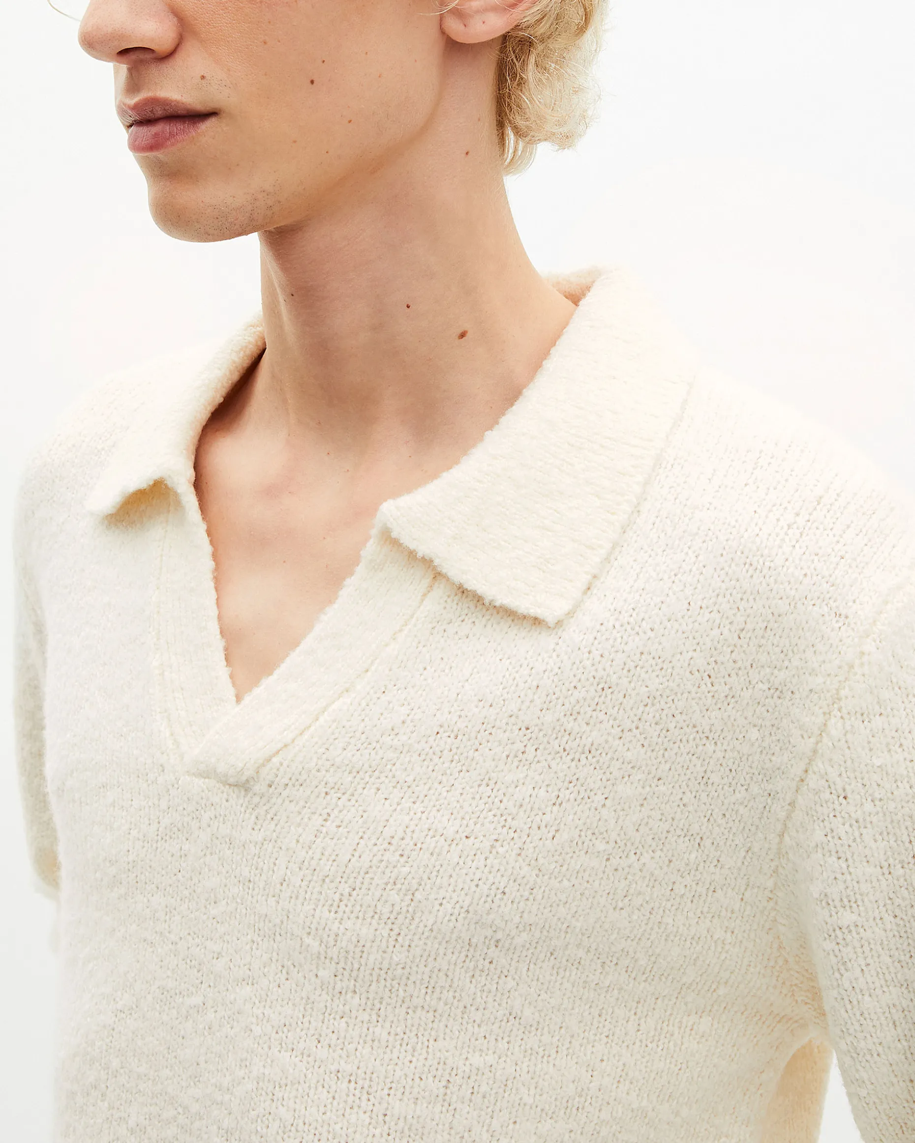 Pull col tunisien en laine beige
