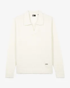Pull col tunisien en laine beige