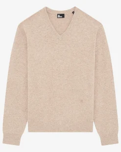 Pull col V en cachemire beige