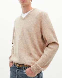 Pull col V en cachemire beige