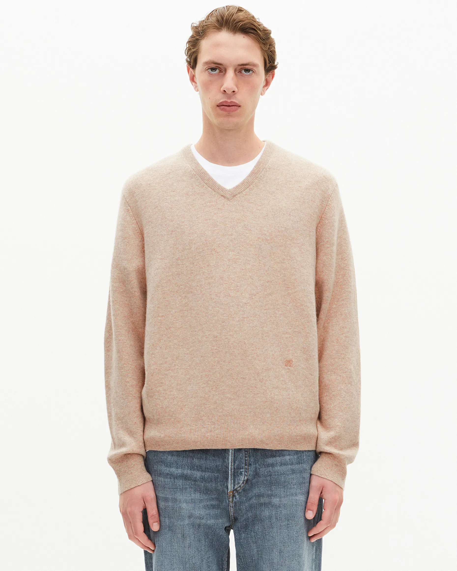 Pull col V en cachemire beige