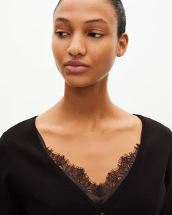 Pull effet trompe l'œil avec dentelle noir