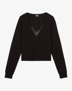 Pull effet trompe l'œil avec dentelle noir