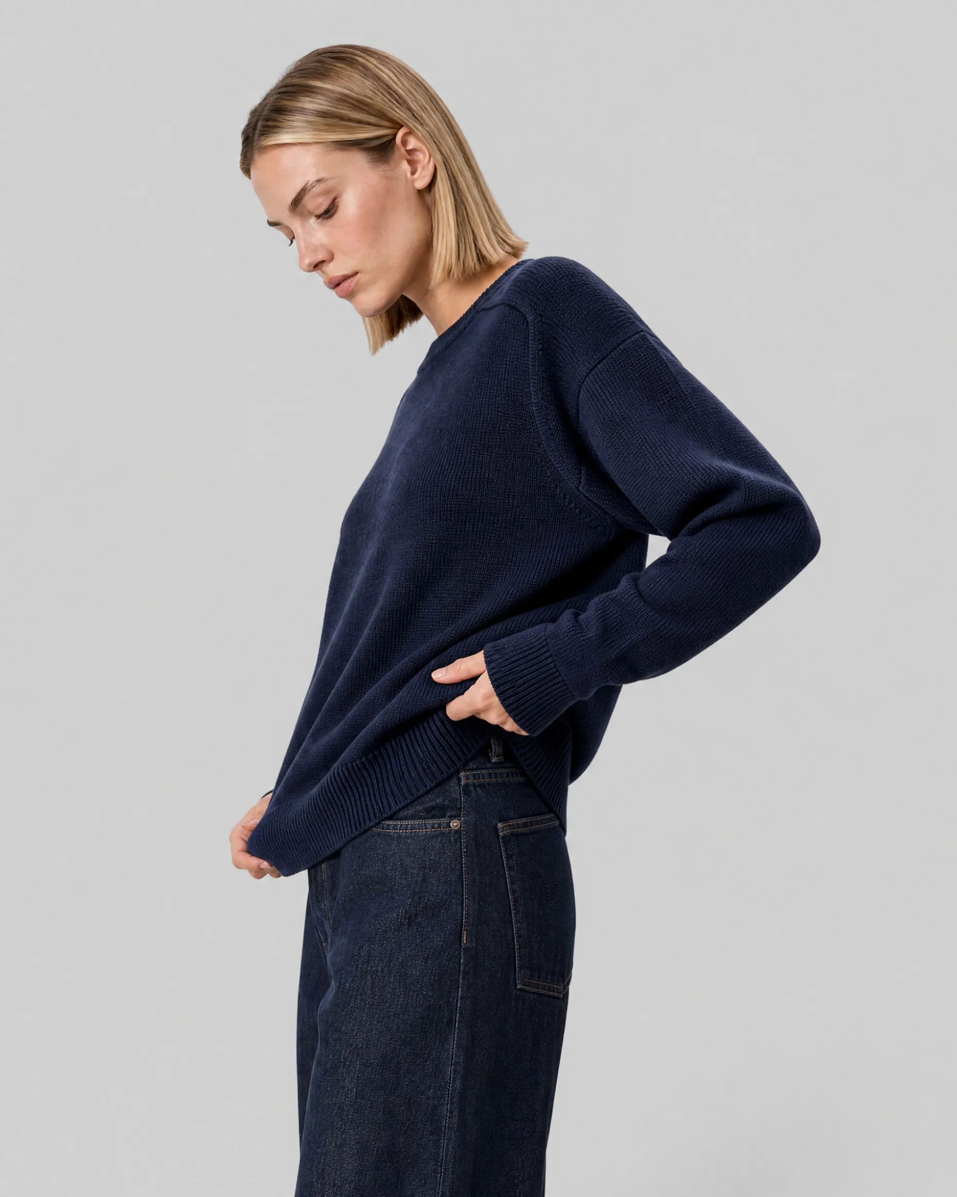 Pull en laine merinos marine