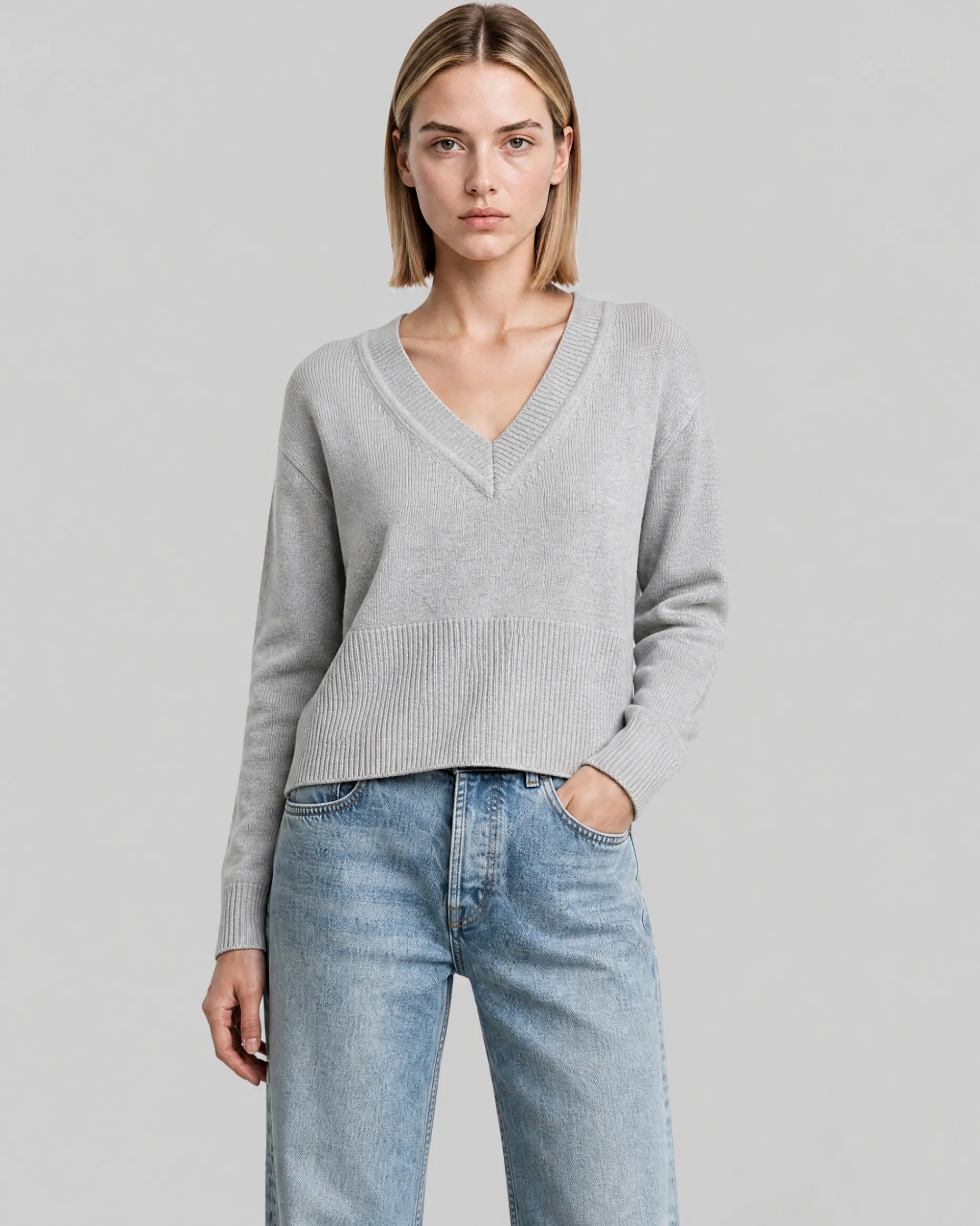 Pull en laine mérinos et cachemire bleu