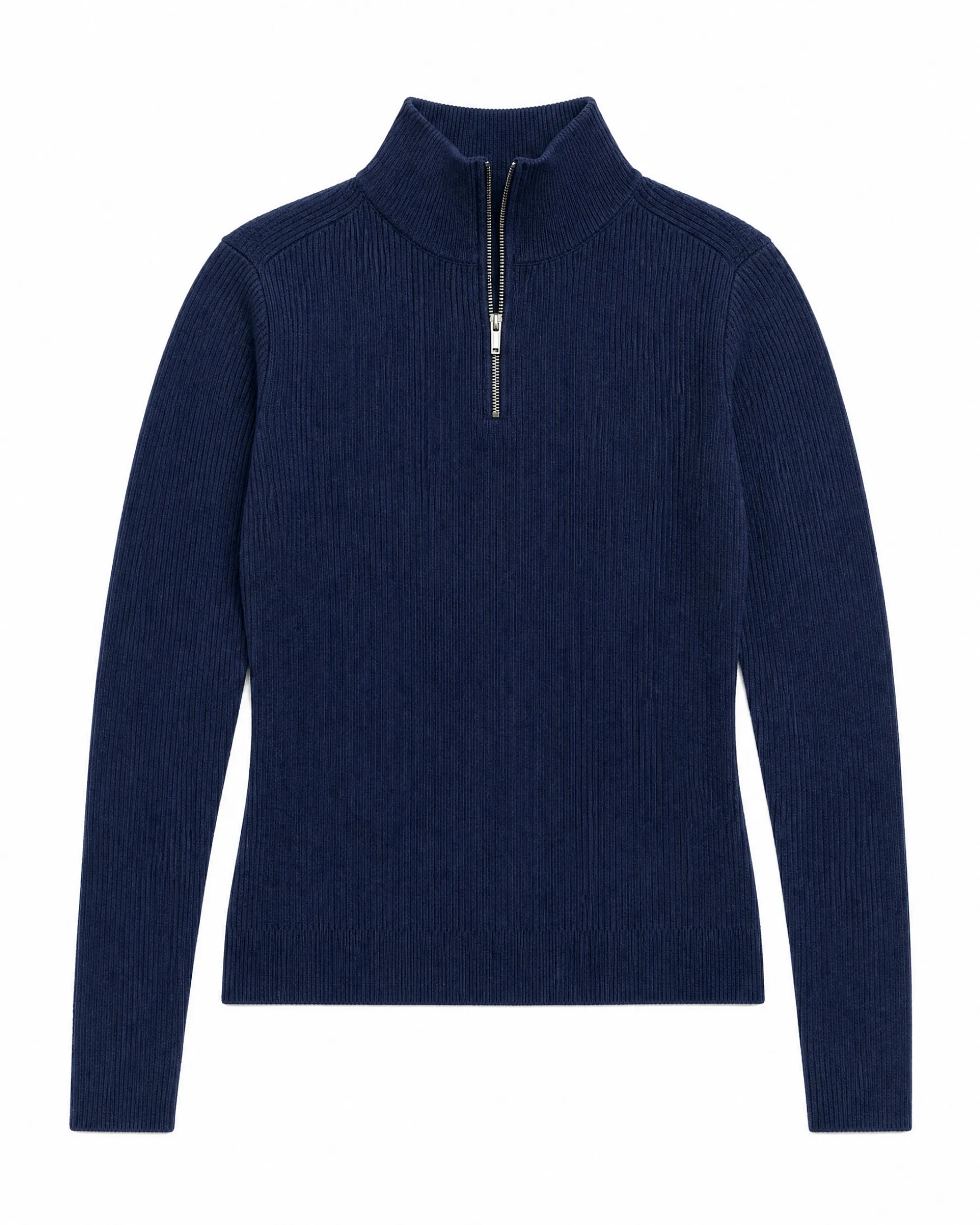 Pull en maille côtelée en laine mérinos marine