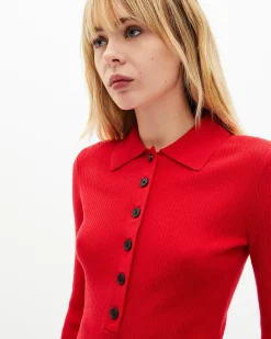 Pull en maille côtelée rouge