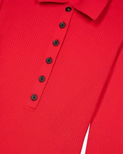 Pull en maille côtelée rouge