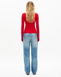 Pull en maille côtelée rouge